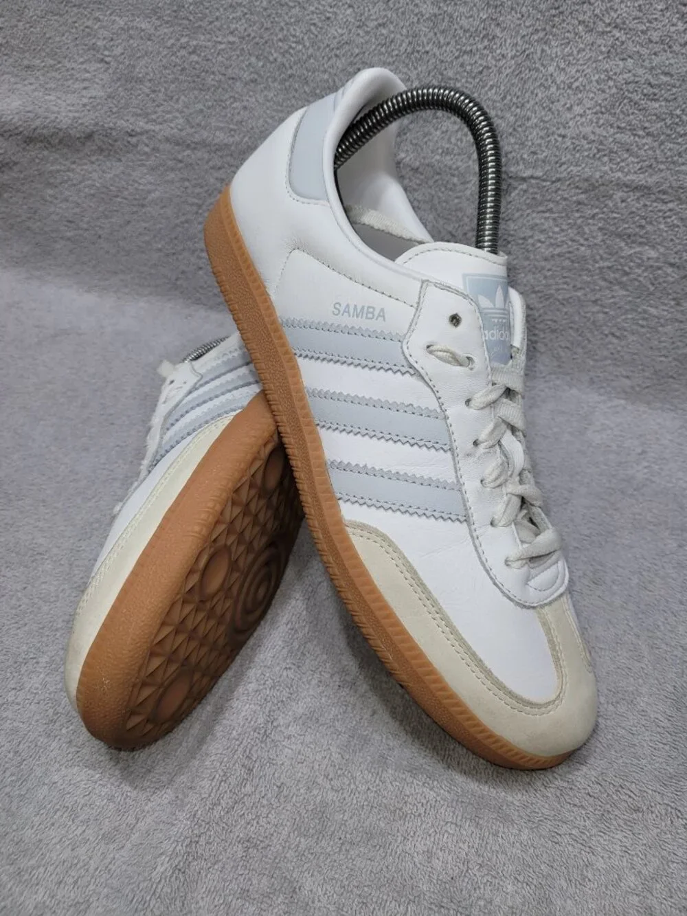 Adidas Samba OG Cloud White Halo Blue Tan Shoes IE0877 Women's/Ladies Size 9.5